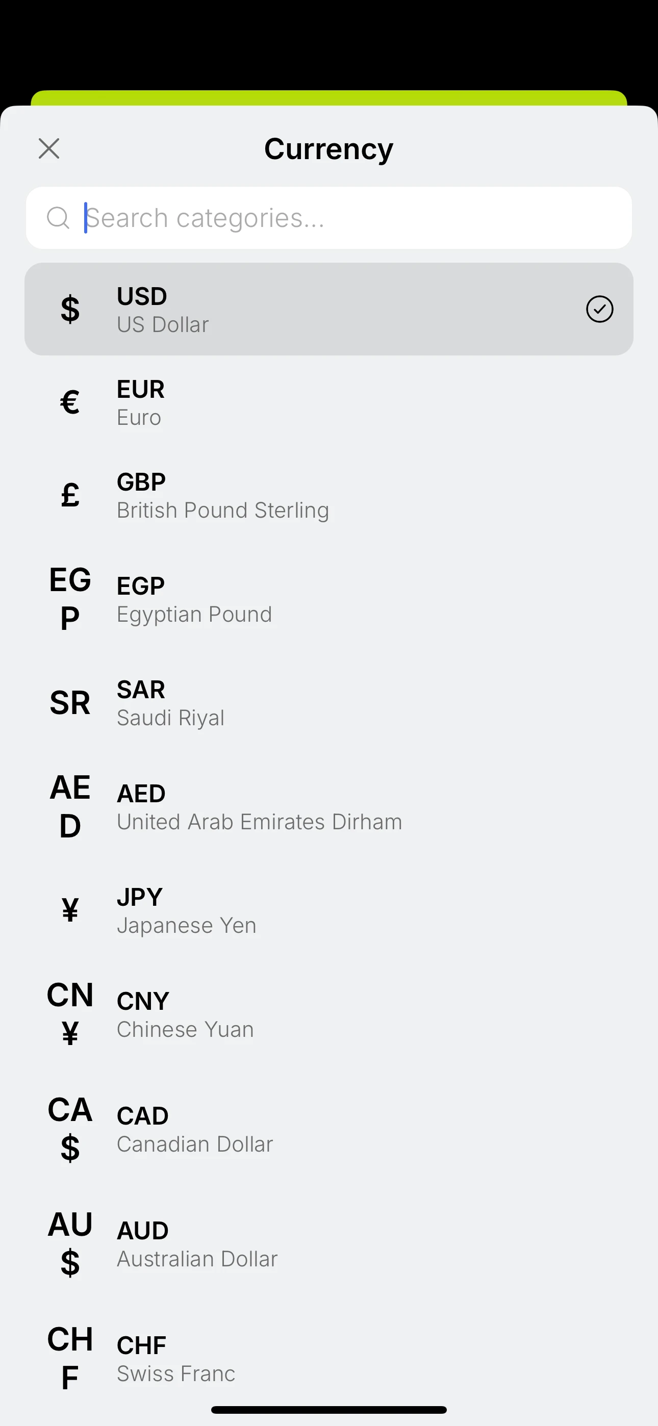 Currency selector