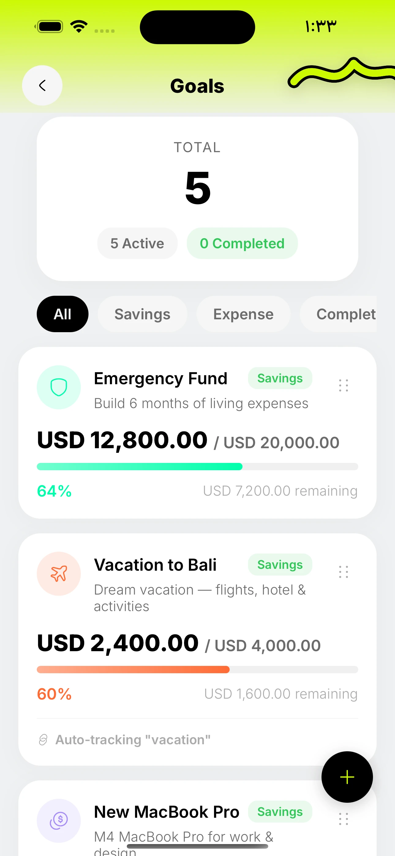 Savings goals